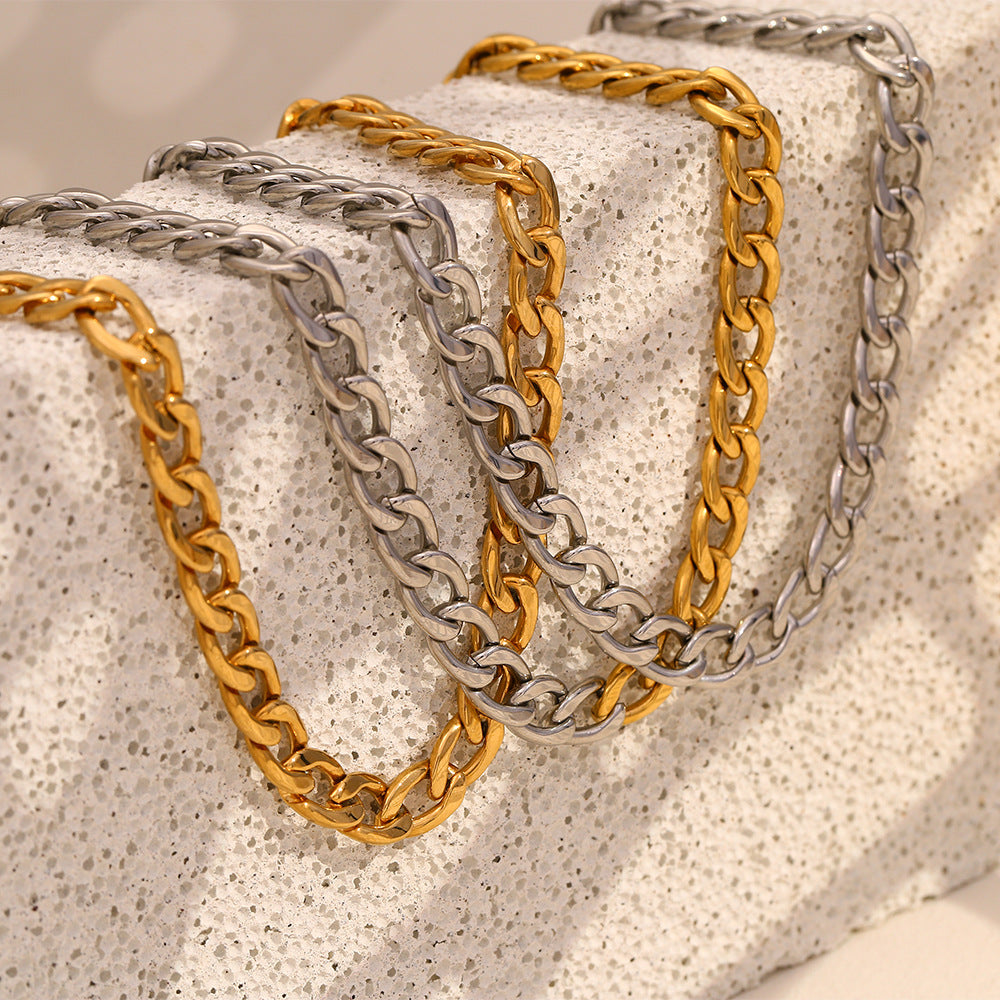 Collana Minimalista Geometrica a Maglie Cubane da Donna in Acciaio Inossidabile con Placcatura in Oro 18K