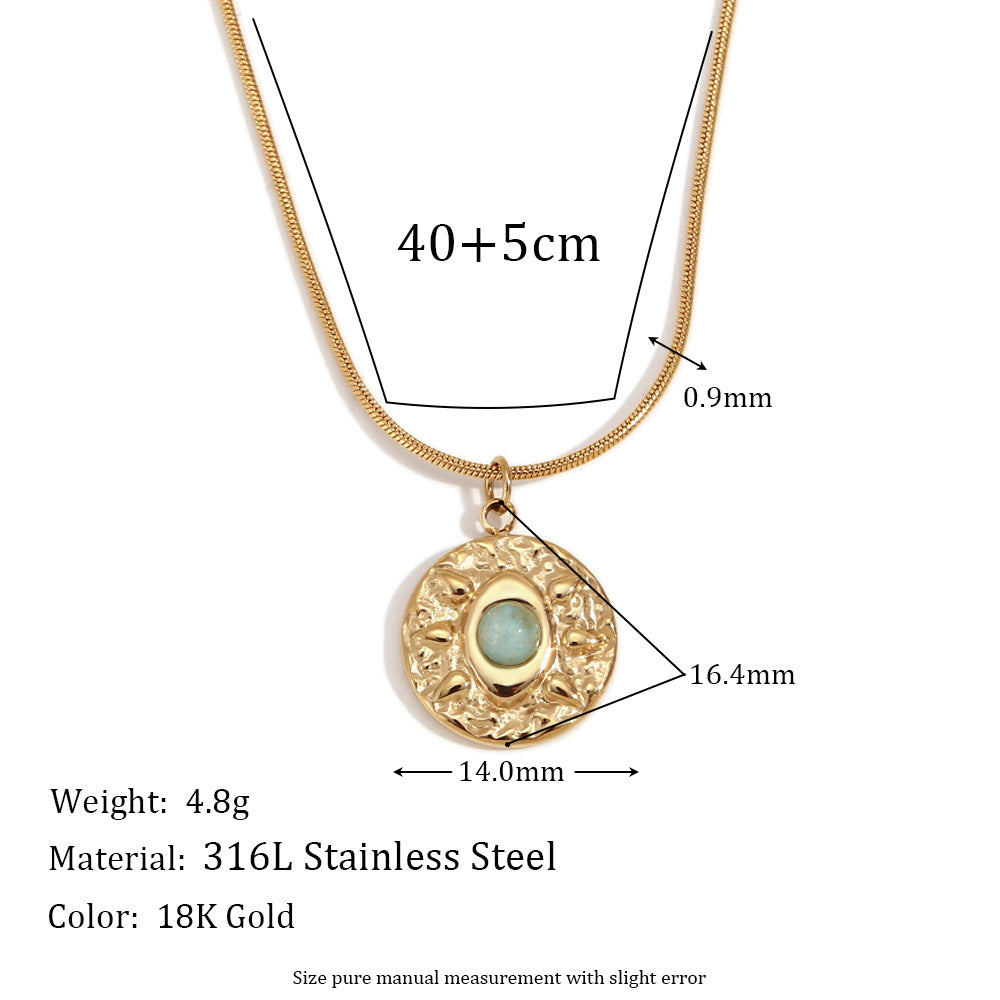 Vintage Palace Style Geometric Stainless Steel 18K Gold Plated Necklace for Women with Natural Stone and Shell Pendant