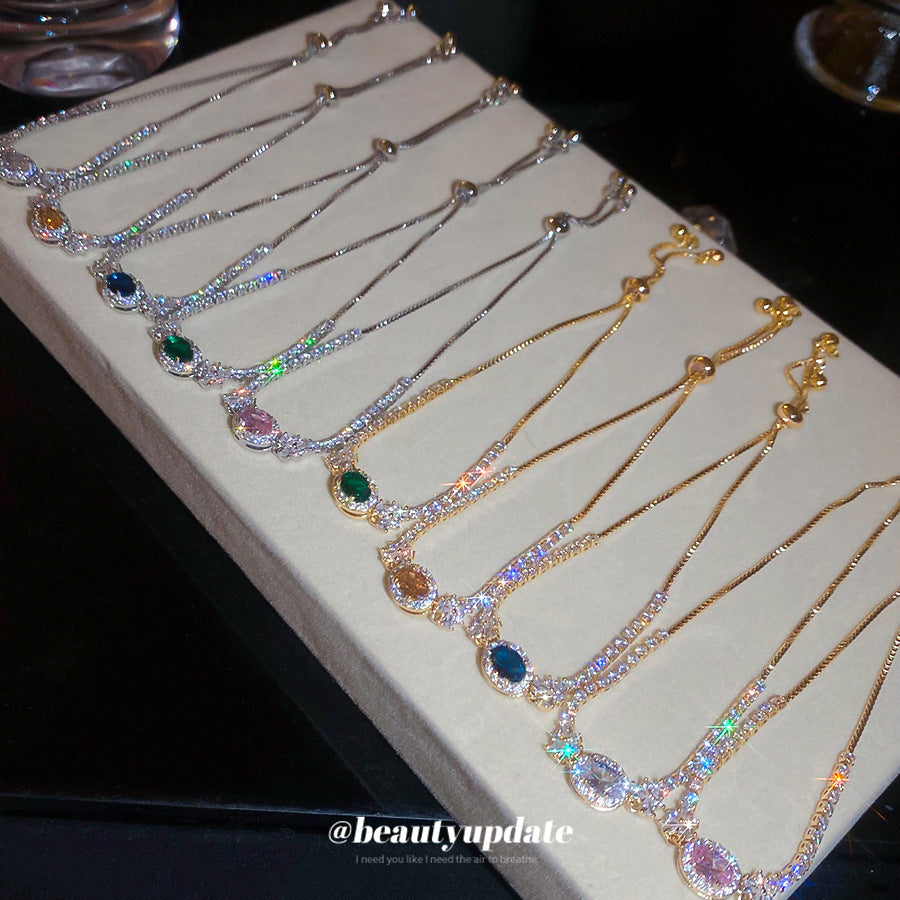 Pulsera de circonita ovalada geométrica de lujo ligero para mujer, pulsera informal minimalista de moda