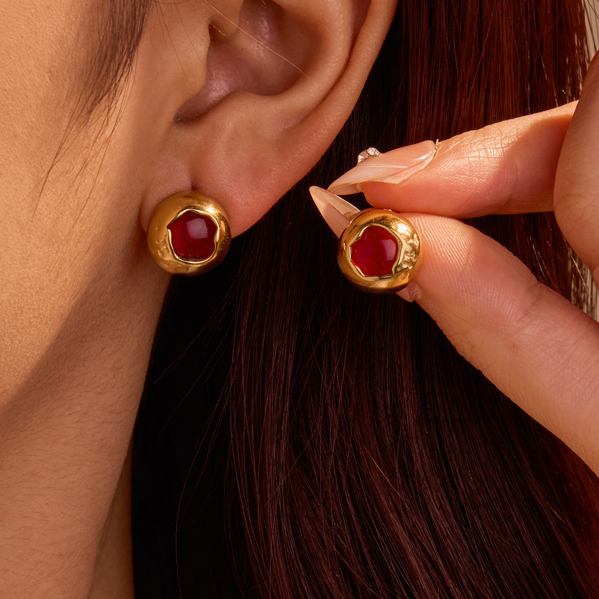 Orecchini rotondi minimalisti in acciaio inossidabile placcati oro 18K in stile vintage da donna