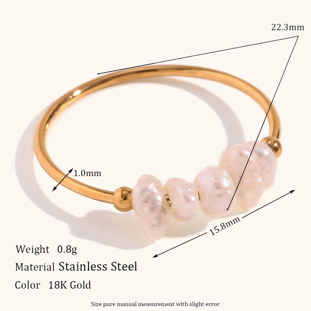 Minimalist Geometric Stainless Steel Plated 18K Gold Fine Freshwater Pearl Ring for Women