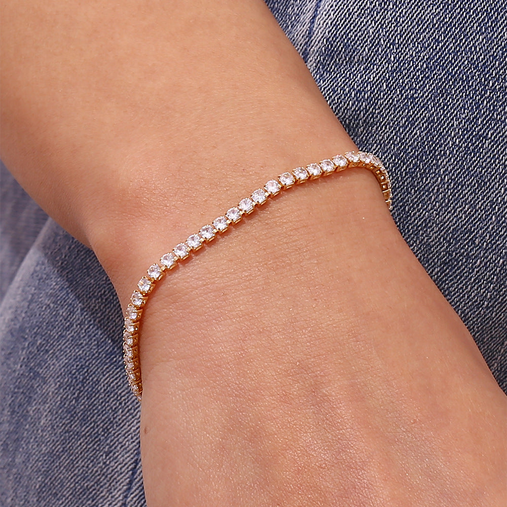 Bracciale da donna in catena di zirconi placcato in oro 18 carati in acciaio inossidabile geometrico minimalista
