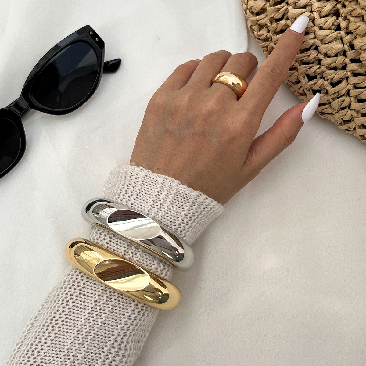 Irregular Wavy Plated Zinc Alloy Spring Cuff Bracelet