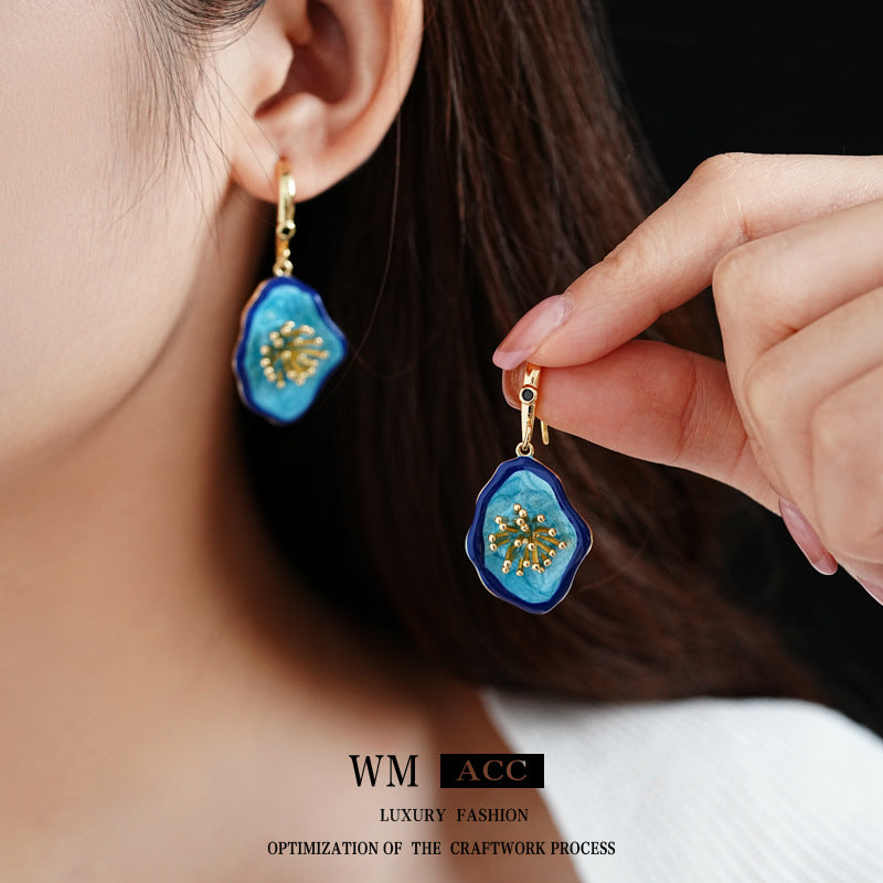 Pendientes florales geométricos vintage con incrustaciones de circonita y esmalte para mujer