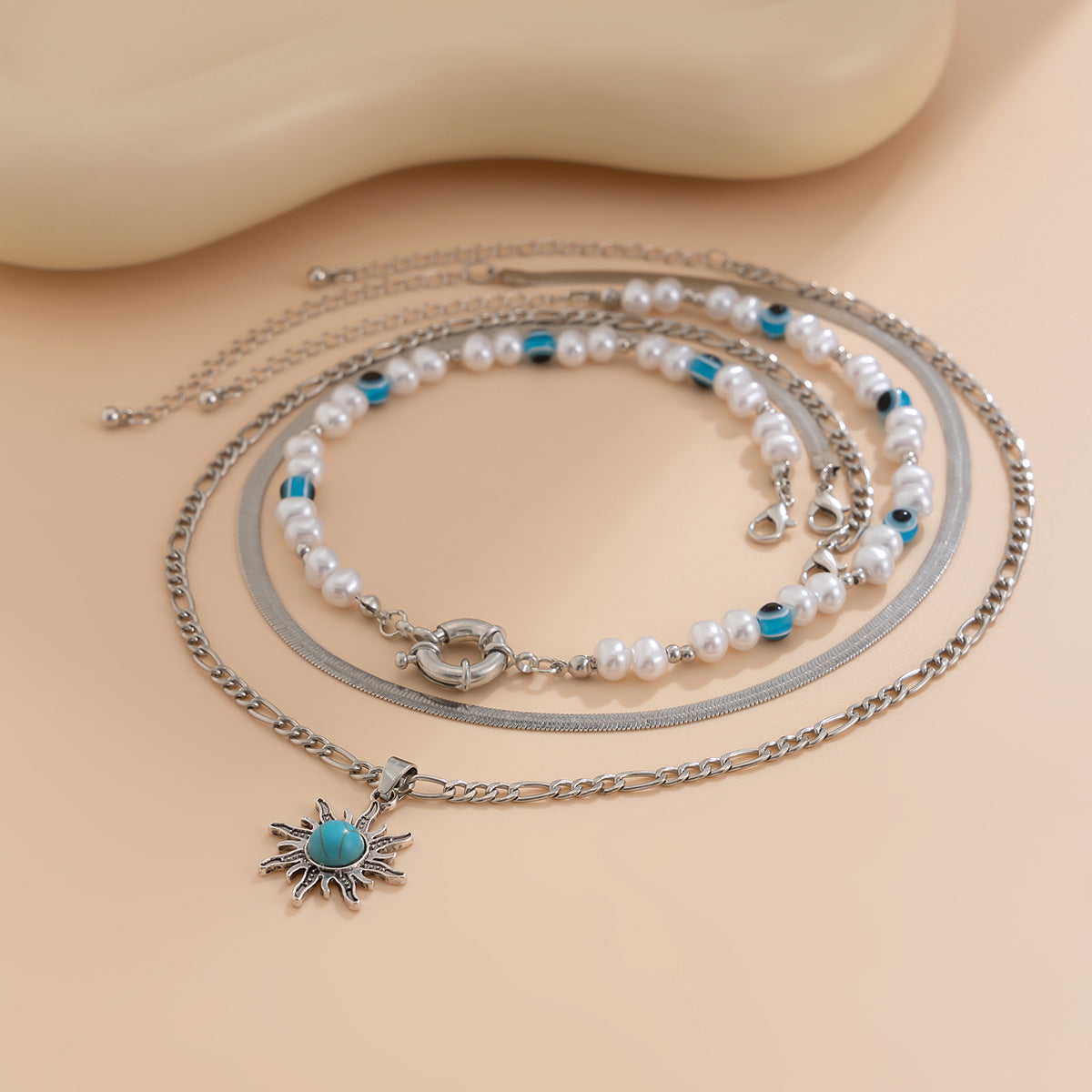 Vintage Bohemian Ethnic Geometric Alloy Pearl Plated Necklace for Women