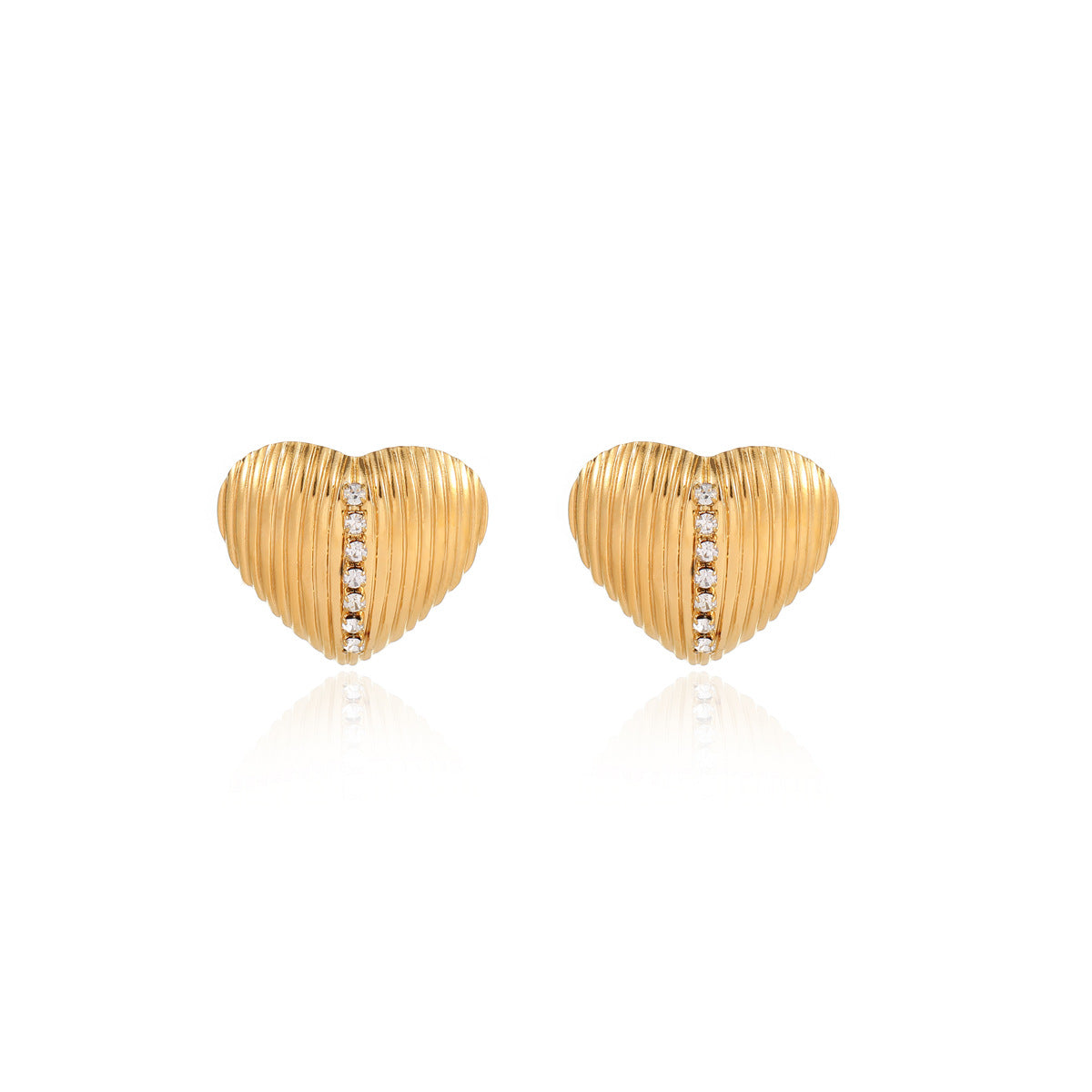 Pendientes de tuerca de acero de titanio con incrustaciones de circonita con forma de corazón, chapados en oro de 18 quilates, a la moda para mujer