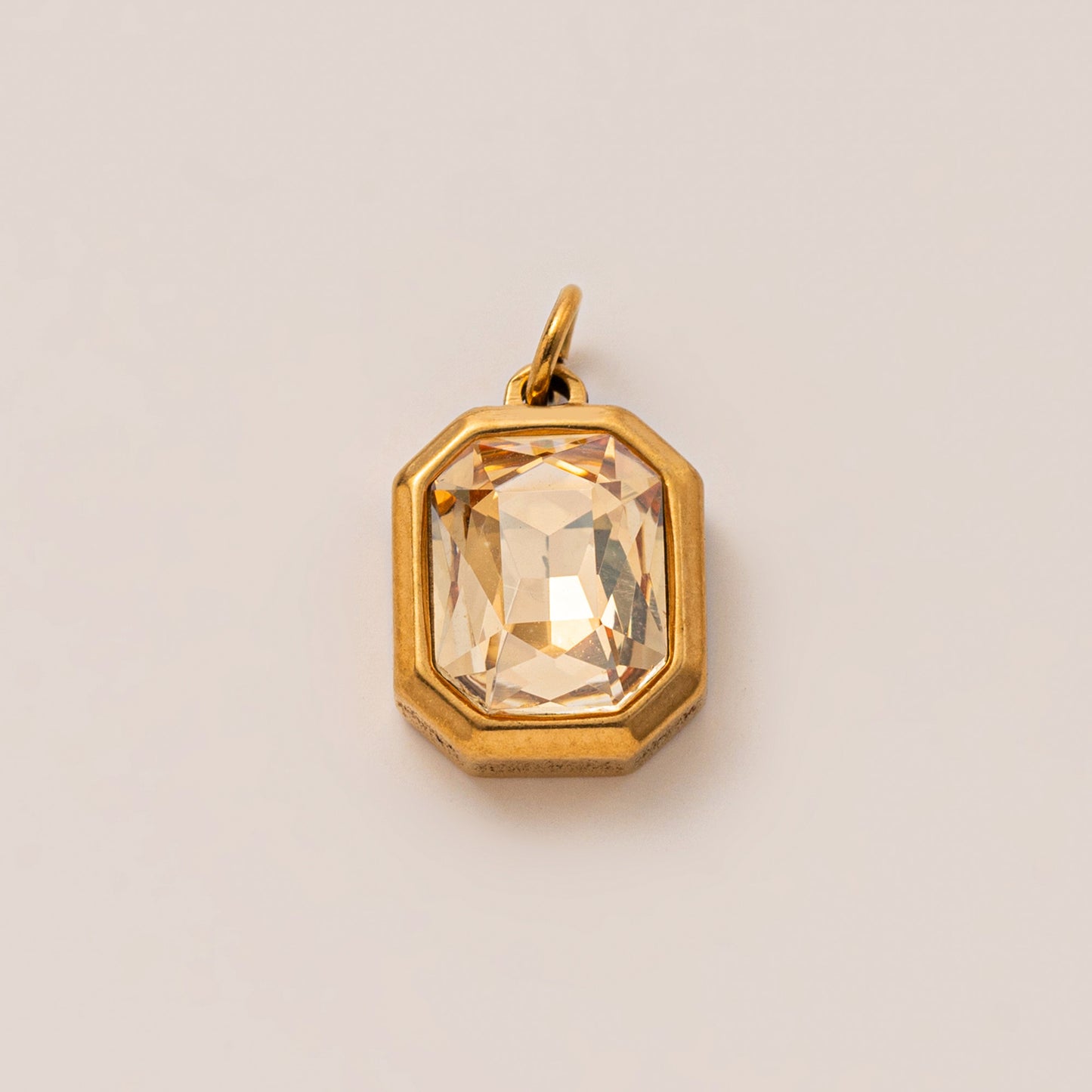 Minimalist Geometric 18K Gold Plated Titanium Steel Charm Bar with Rhinestone Inlaid Stainless Steel Birthstone Pendant for Women