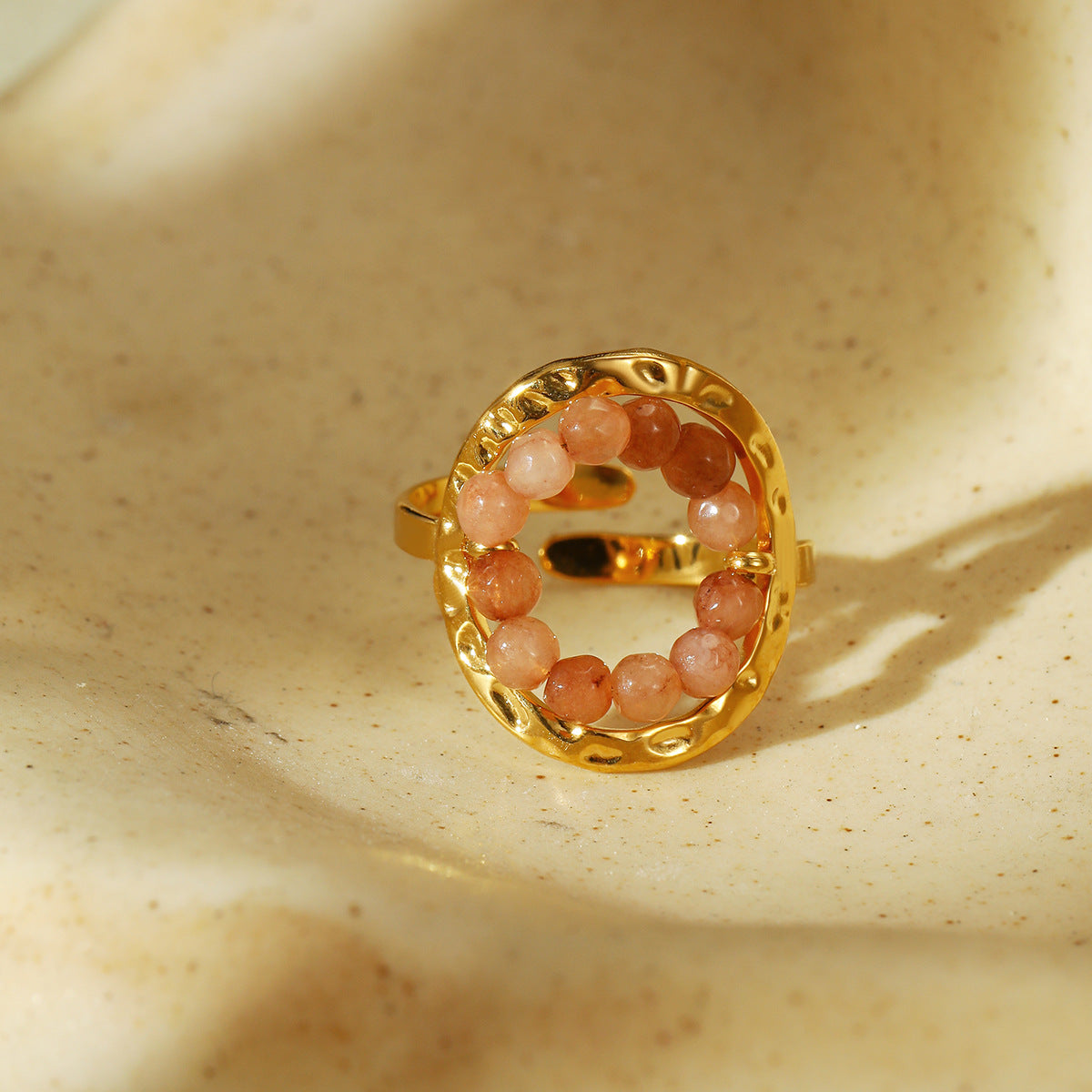 Anello alla moda geometrico in acciaio al titanio con perle in pietra naturale per donna, gioielli minimalisti di lusso galvanici