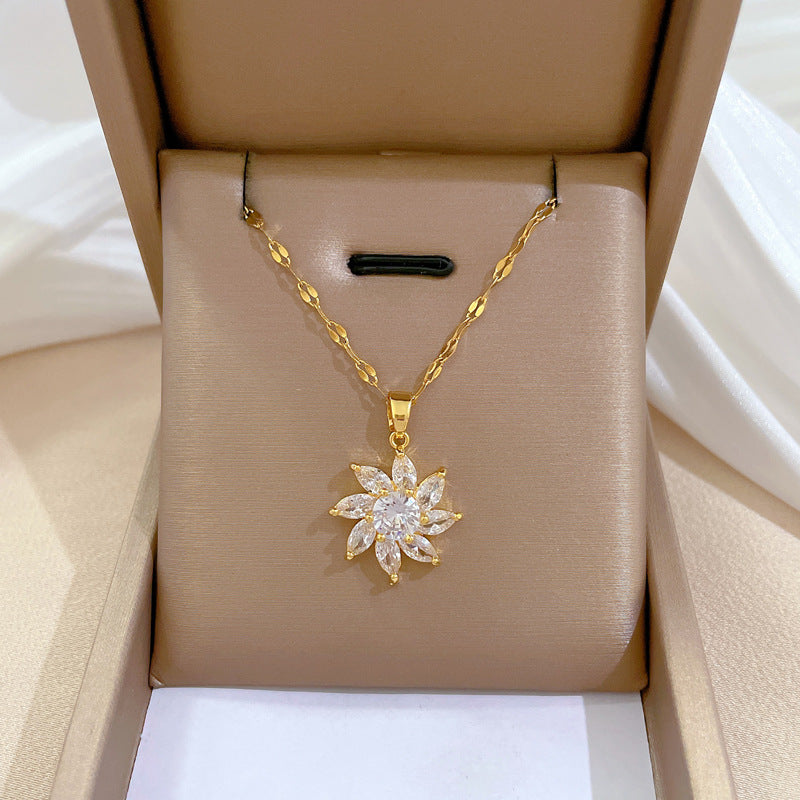 Collar geométrico minimalista de acero de titanio dulce con colgante incrustado de diamantes de imitación para mujer