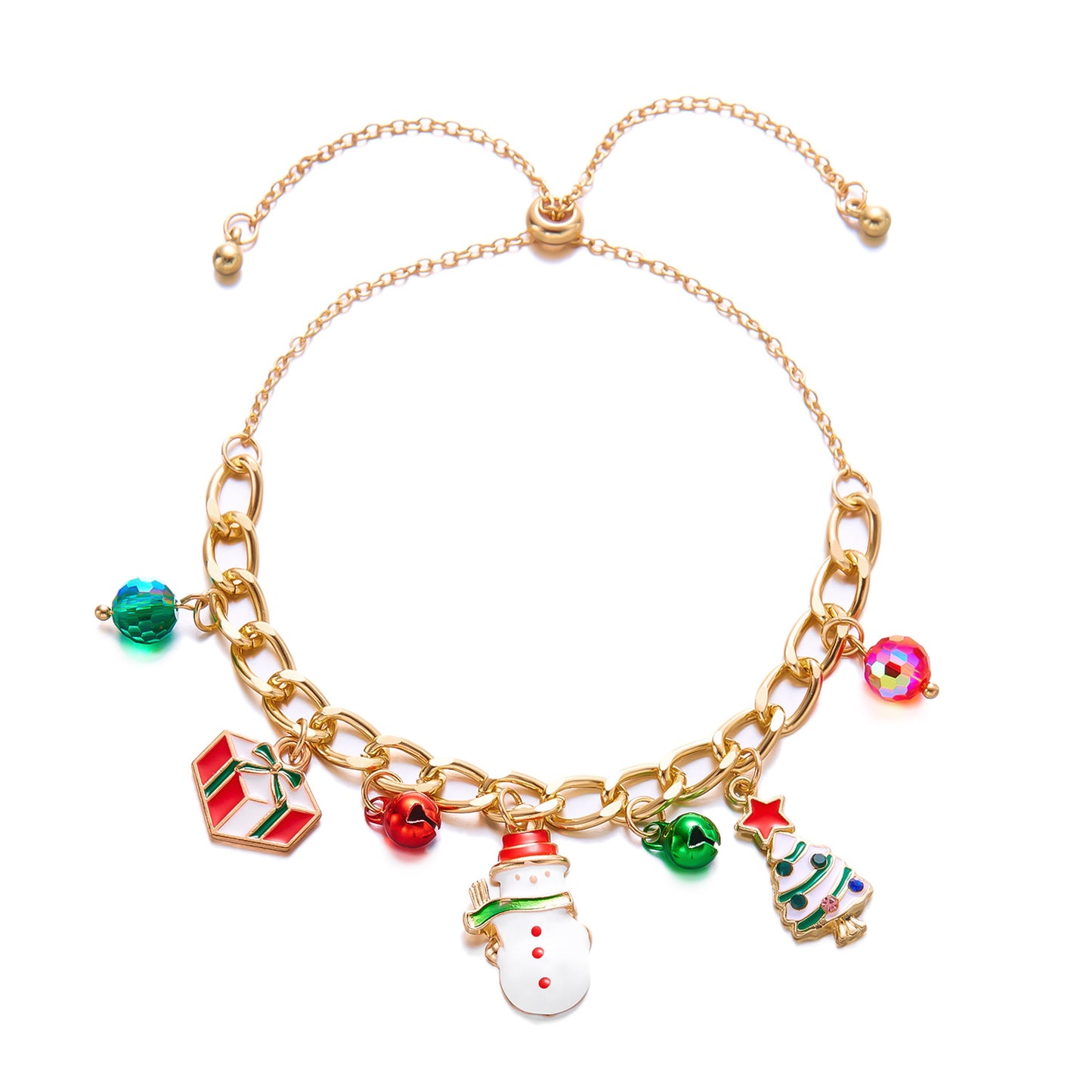Pulsera de aleación con colgantes de árbol de Navidad, muñeco de nieve, campana, reno y bastón, esmaltada, para mujer