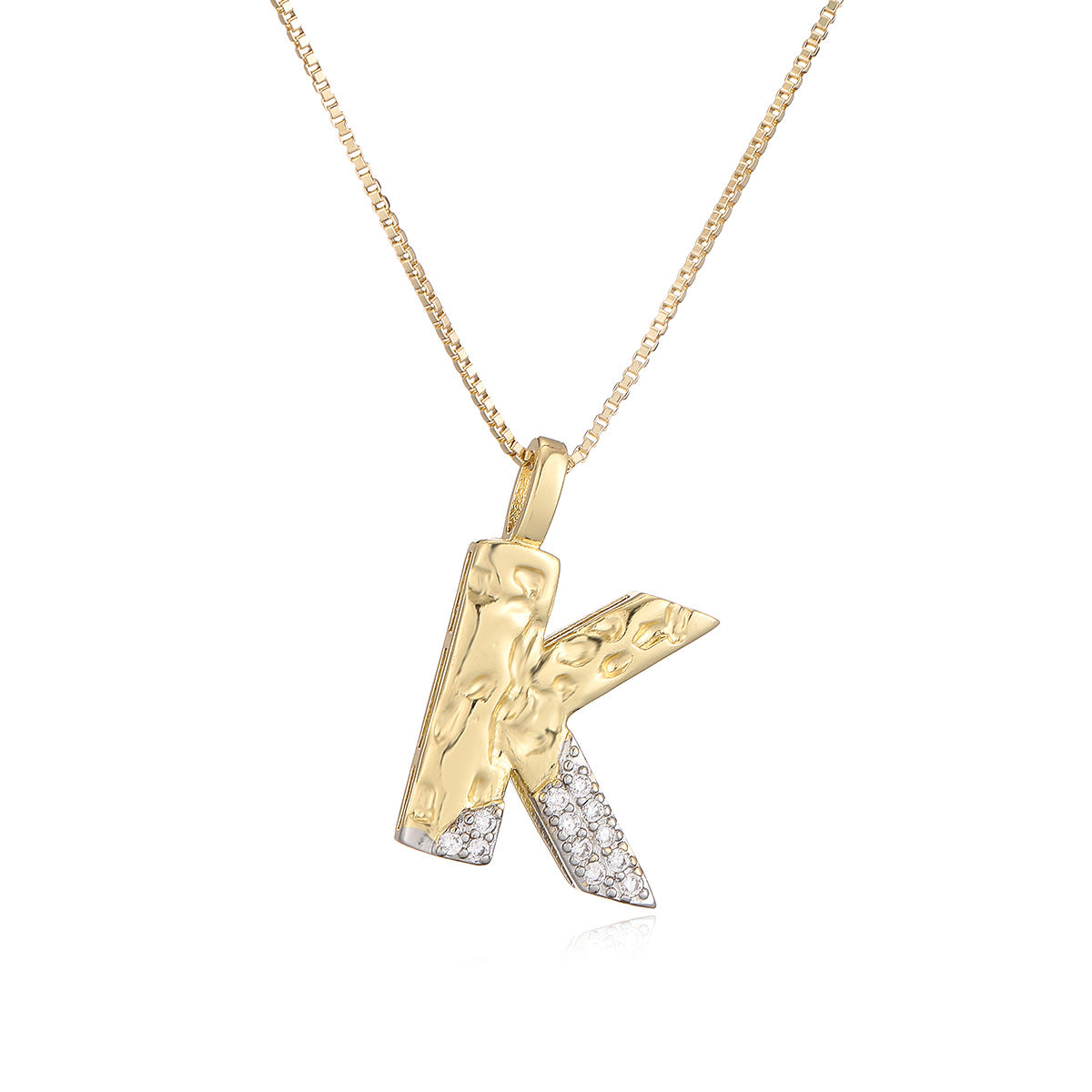 Minimalist Two-Tone Plated Cubic Zirconia Letter Pendant Necklace for Women with Box Chain