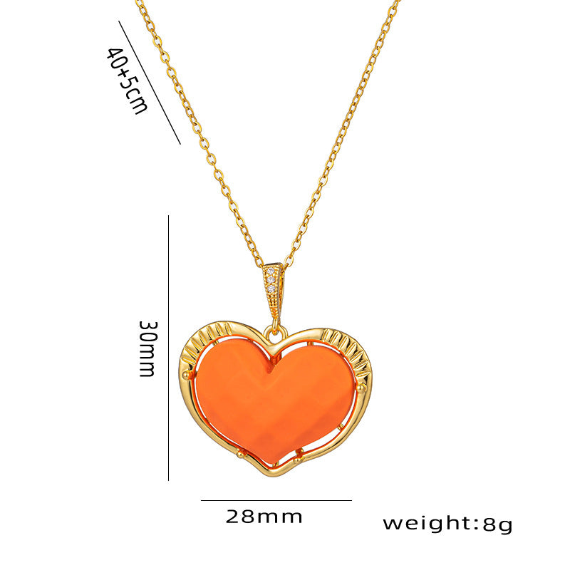 Cartoon Style Heart-Shaped Titanium Steel Pendant Necklace with Electroplated Finish on O-Chain for Women