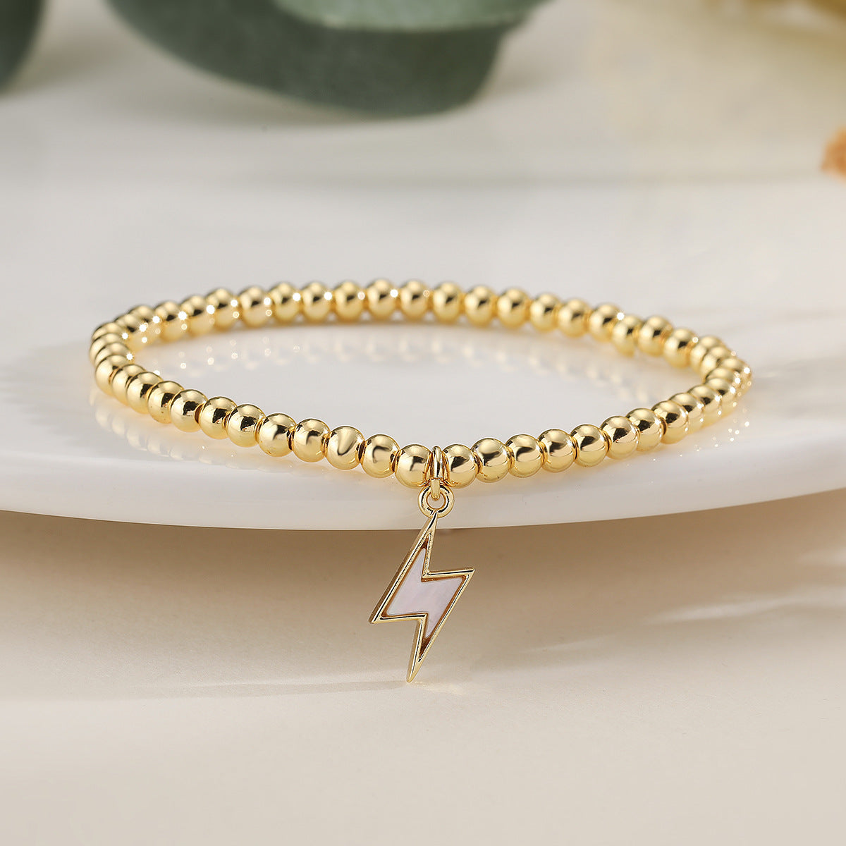 Braccialetto da donna geometrico minimalista in rame con perline, placcato oro 18K e design irregolare