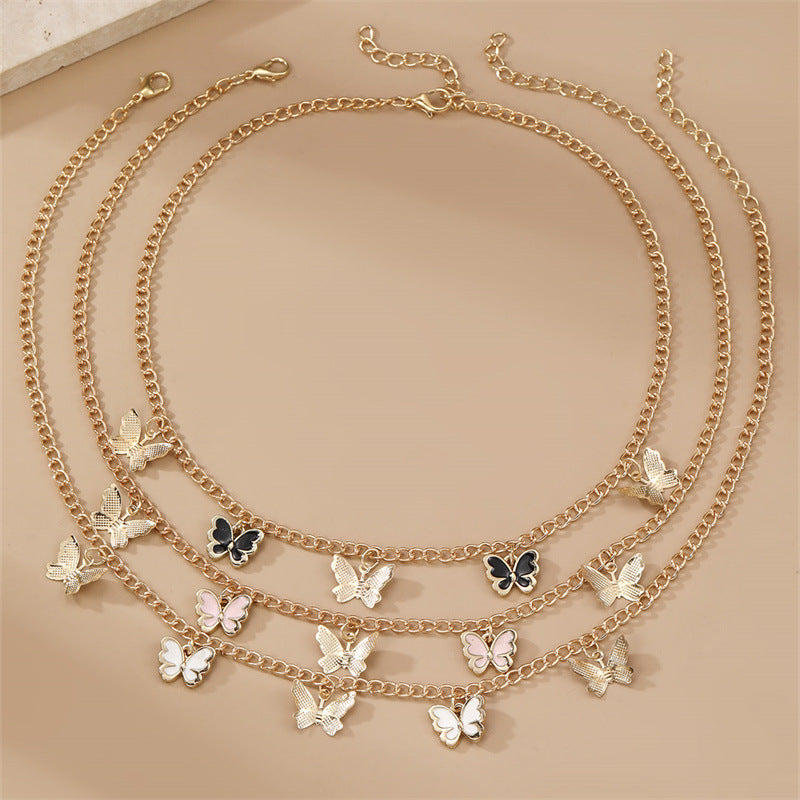Collana con Pendente a Farfalla Minimalista per Bambini, in Metallo Legato, con Finitura Smaltata a Goccia, con Catenina a Perline Rotonde, Gioielli per Bambini