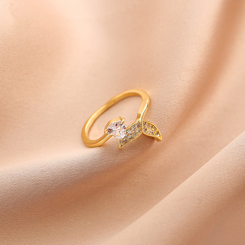 Anello Aperto Minimalista a Coda di Pesce da Donna, Anello Regolabile in Rame con Finitura Placcata