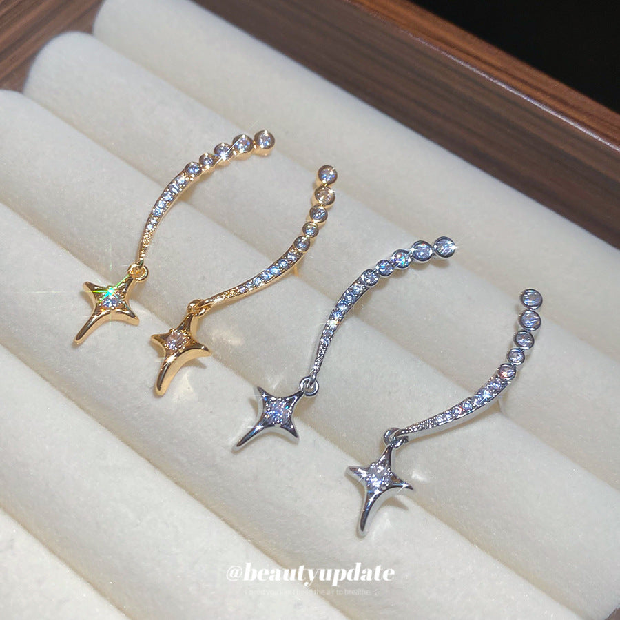 Orecchini da donna minimalisti in ottone a forma di stella con zirconi e perni in acciaio inossidabile