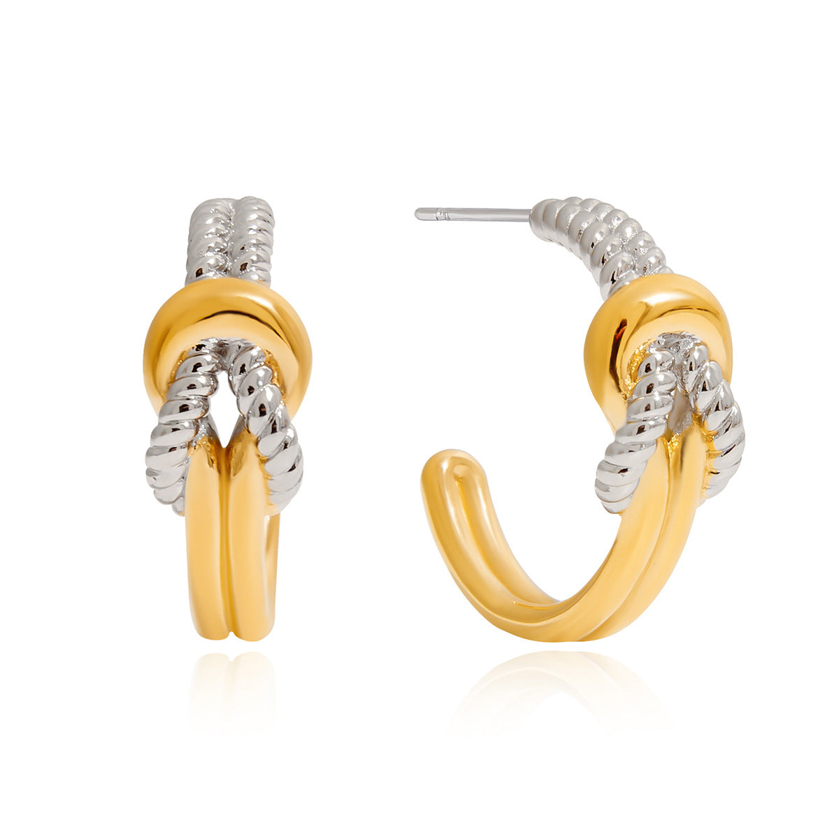 Aretes de Nudo Minimalista de Acero Inoxidable para Mujer con Acabado Chapado