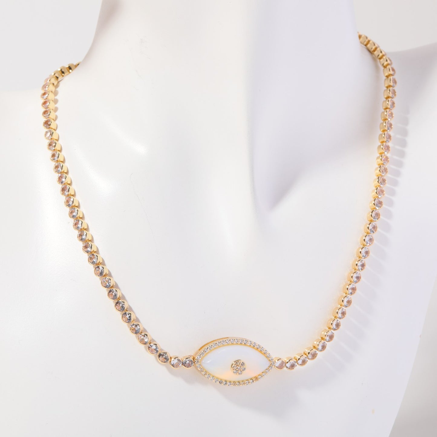 Fashion-Forward Teardrop-Shaped Evil Eye Pendant Necklace in Copper with Titanium Steel Charm and 18K Gold Plating
