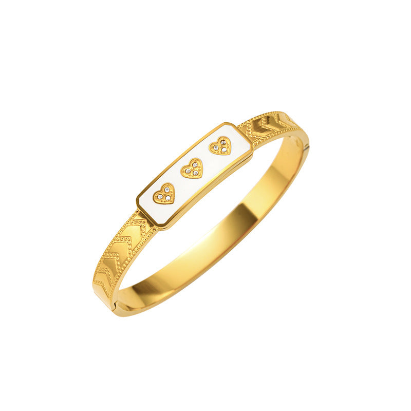 Pulsera Minimalista de Acero Inoxidable con Forma de Corazón, Esmaltada y con Incrustaciones de Diamantes de Imitación, Accesorio de Moda Hipoalergénico