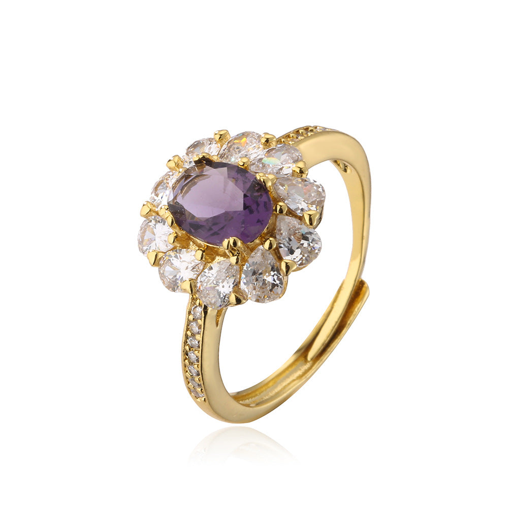 Minimalist Geometric Open Ring for Women Made of Brass with 18K Gold Plating and Zircon Inlay