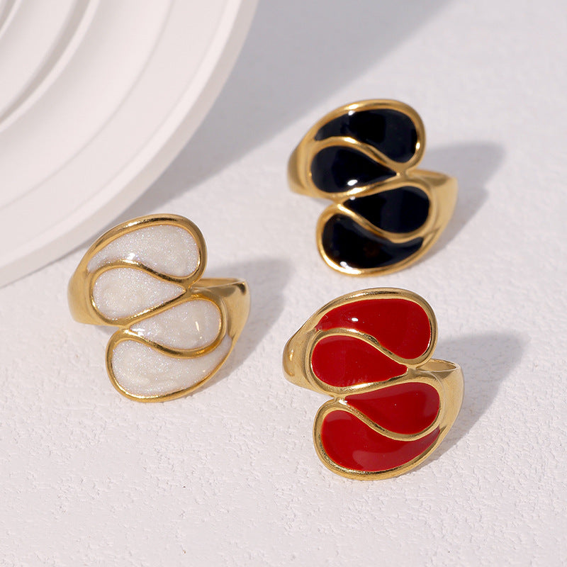Anello geometrico minimalista placcato in acciaio inossidabile da donna con fascia aperta regolabile e finitura color oro 18K