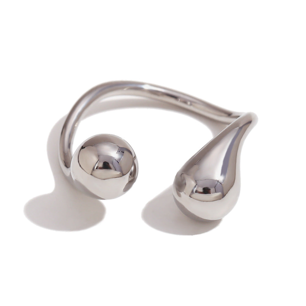 Bracciale rigido aperto minimalista da donna in acciaio inossidabile placcato oro 18 carati con doppia goccia irregolare