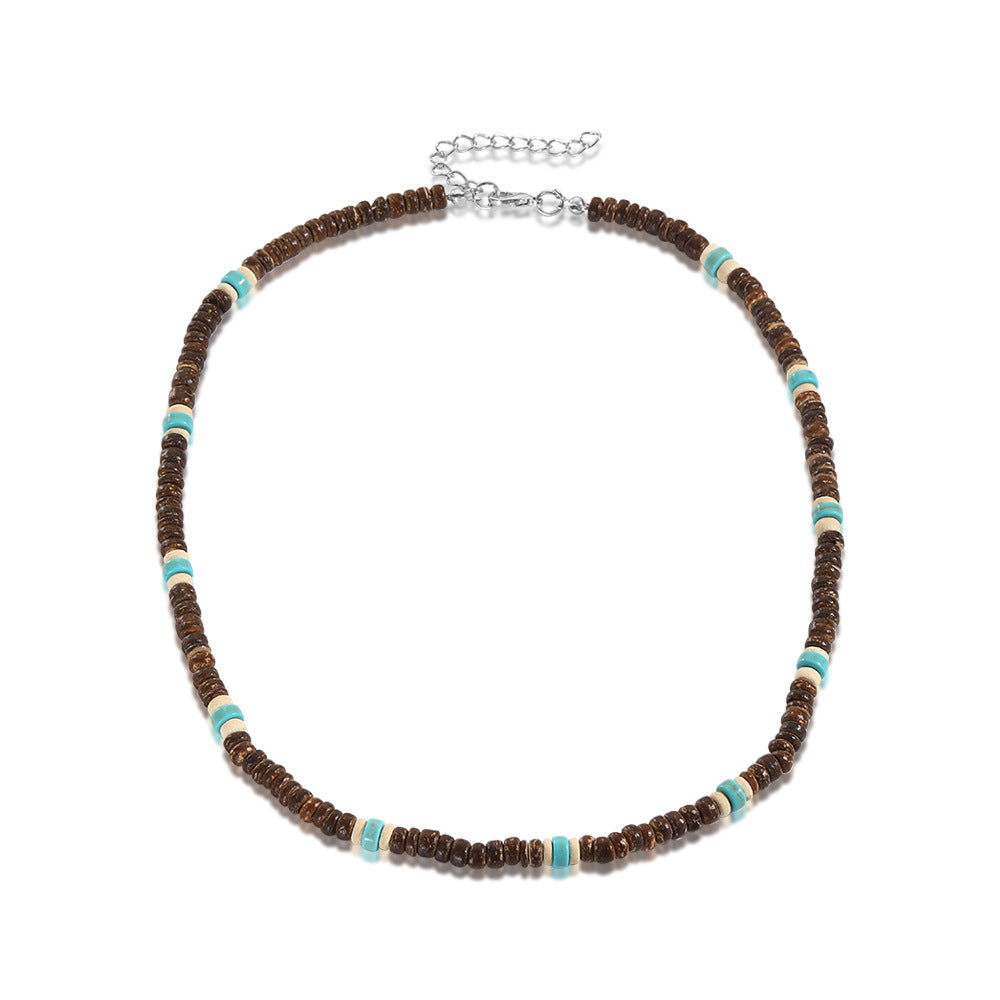 Geometric Wood Beaded Necklace Unisex