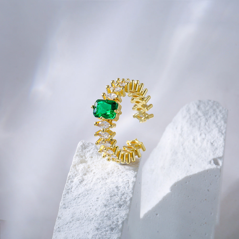 Minimalist Geometric Open Ring in Copper with Gold Plating and Micro-Paved Zirconia for Women