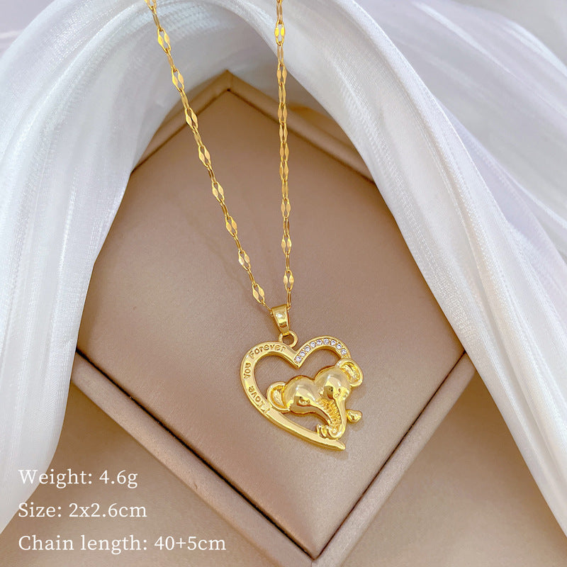 Luxury Minimalist Sweet Geometric Rhinestone Pendant Necklace for Women Titanium Steel O-Chain