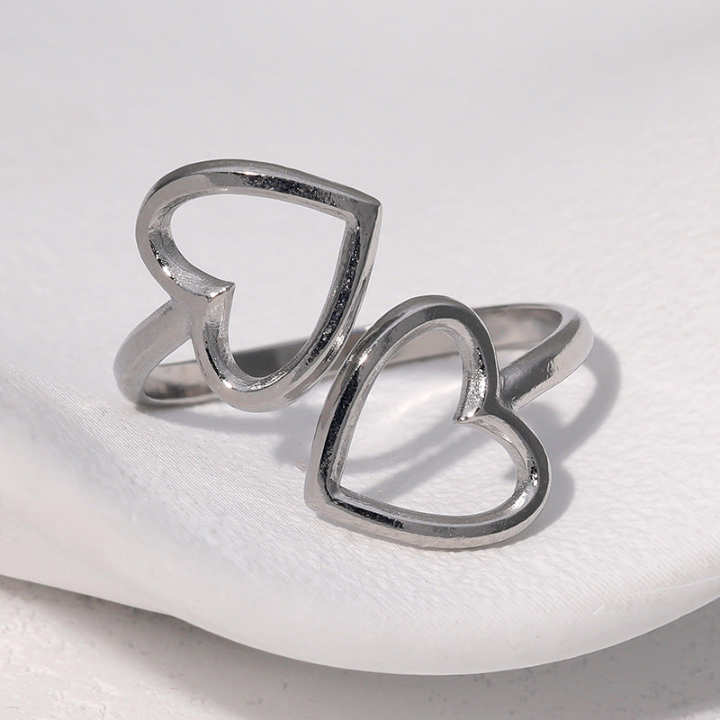 Minimalist Heart-Shaped Stainless Steel Adjustable Open Ring for Women with Plated Finish