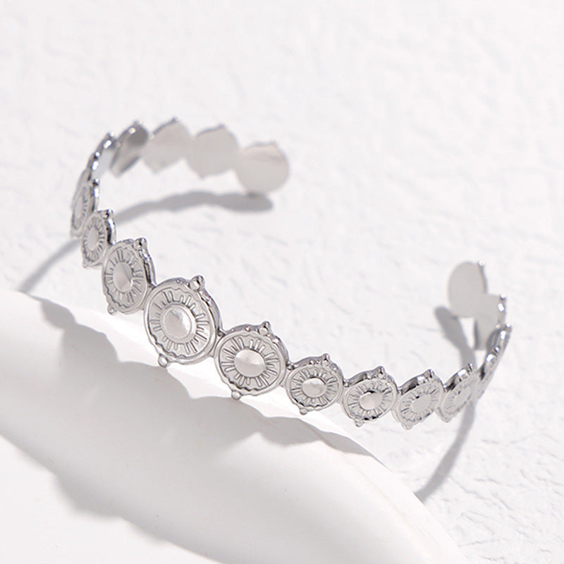 Adjustable Titanium Steel Bracelet for Women with Geometric Line Design Electroplated Finish Statement Cuff