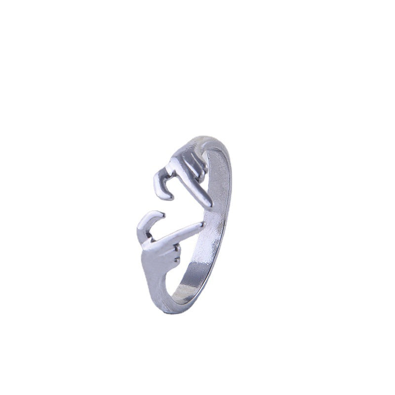 Anello Aperto Minimalista a Cuore in Acciaio al Titanio con Finitura Placcata da Donna