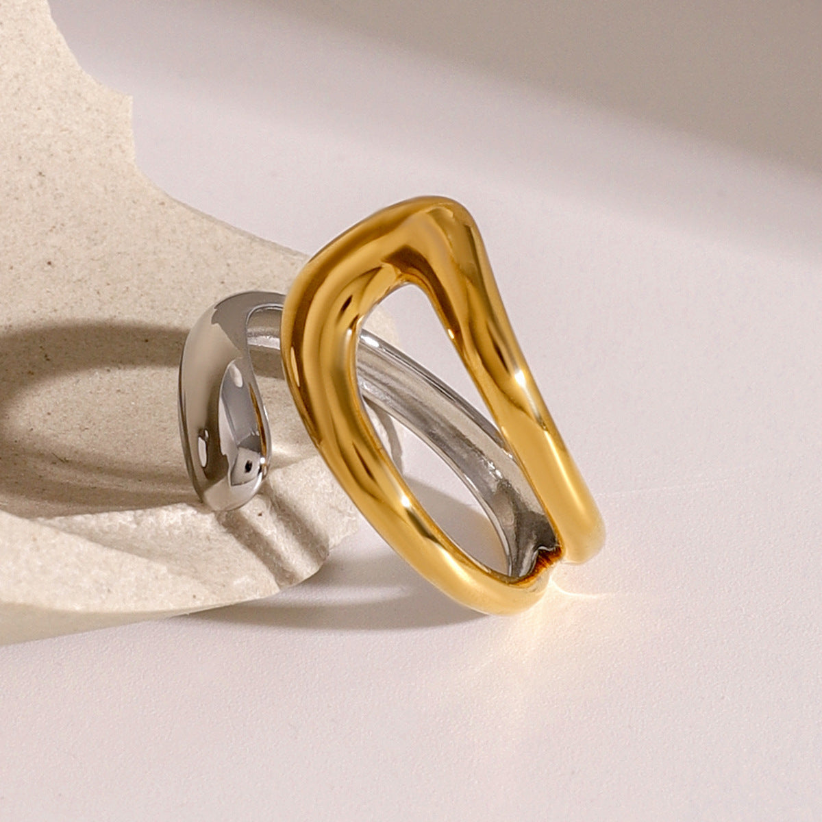 18K Gold Plated Geometric Stainless Steel Ring for Women