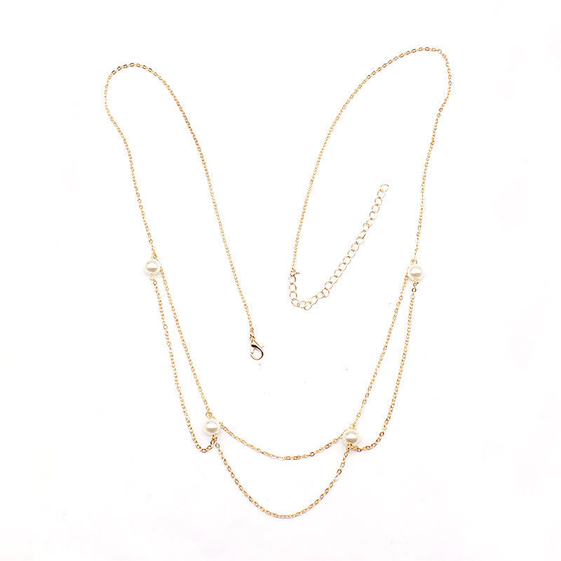 Women's Minimalist Bohemian Pearl Multi-Layer Waist Chain Metal Belt Accessory