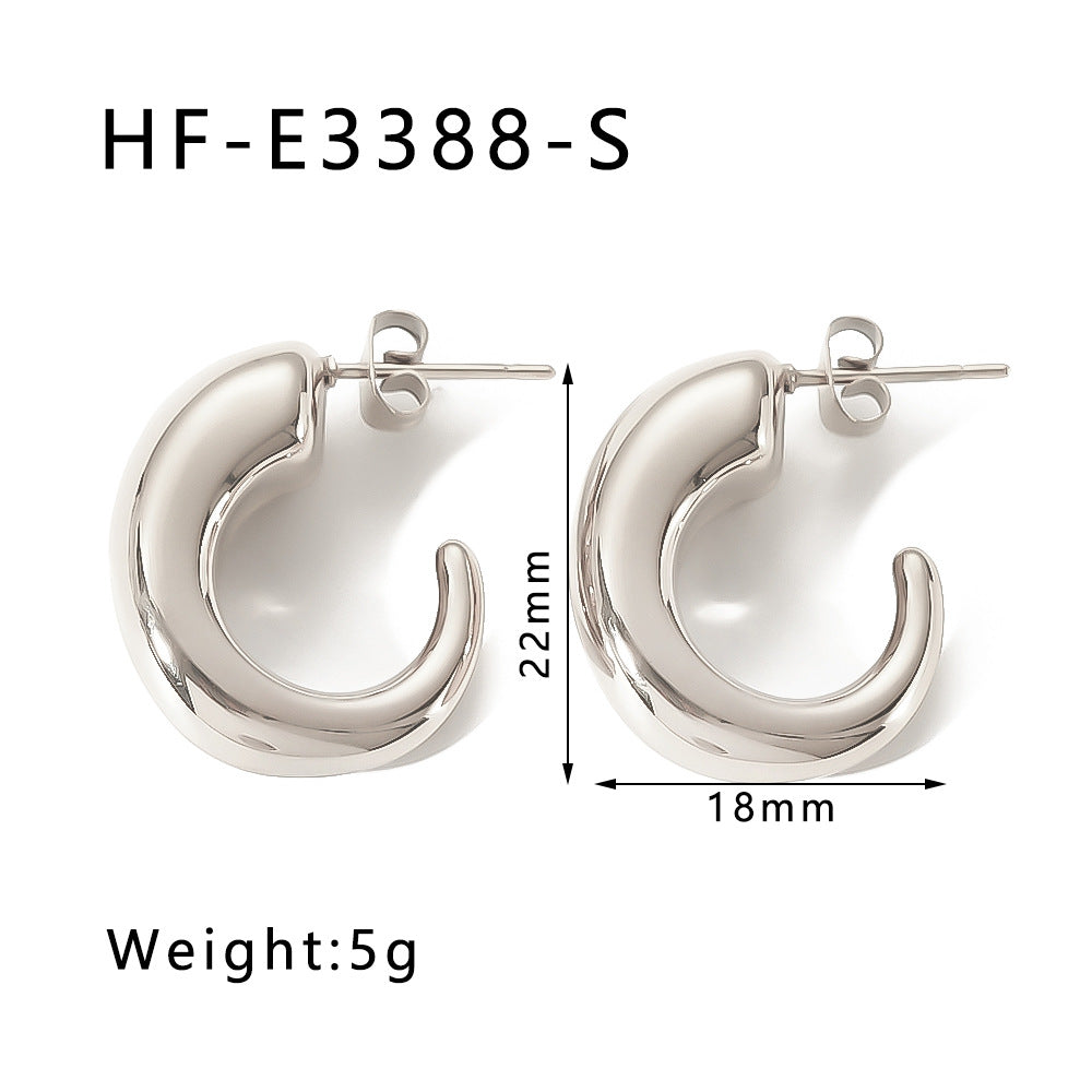 Minimalist Geometric C-Shaped Hollow Stainless Steel Earrings with 18K Gold Plating for Women