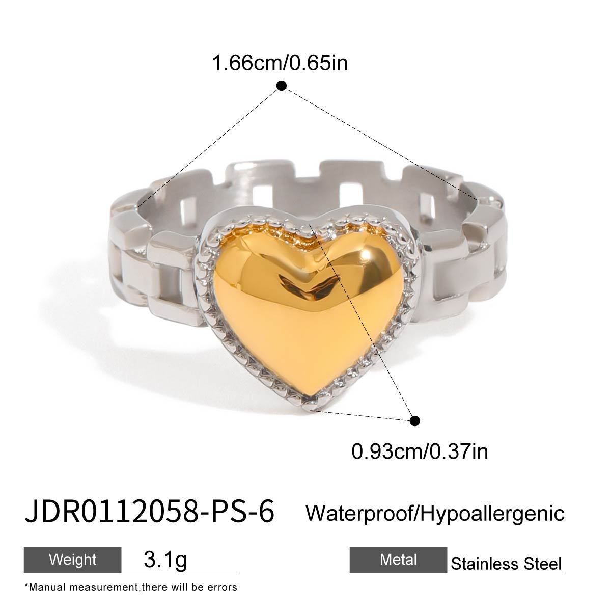Heart Shaped Plated Stainless Steel Ring for Women
