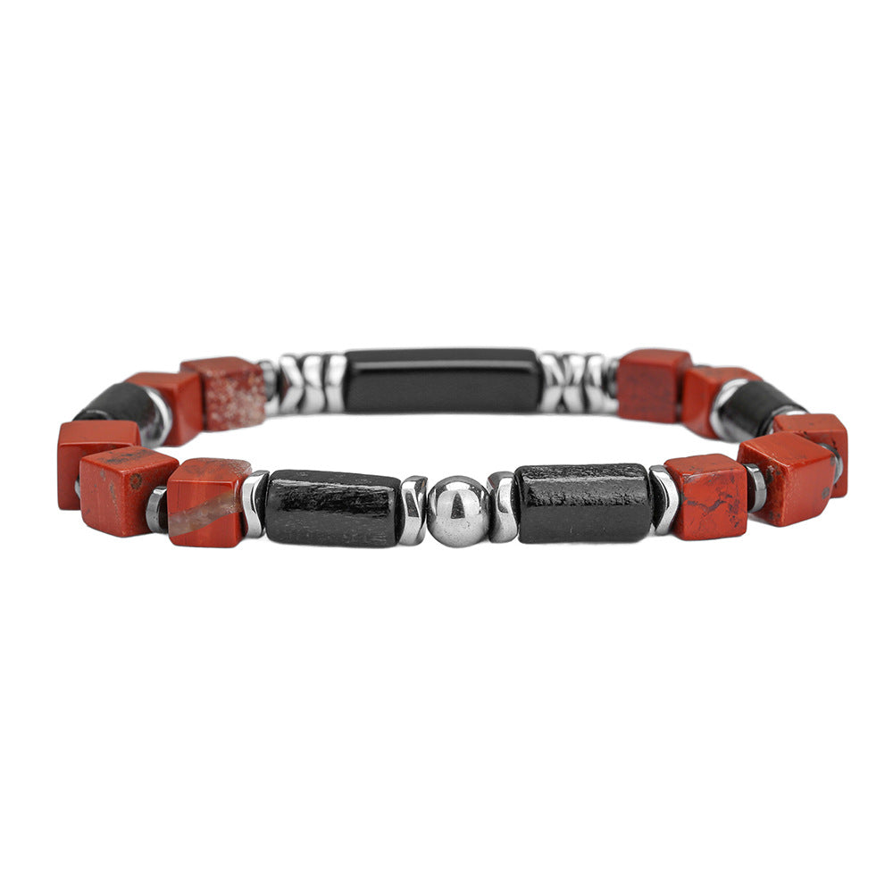 Hip-hop Minimalist Geometric Round Hematite and Black Magic Sand Stone Handmade Beaded Bracelet for Men and Women