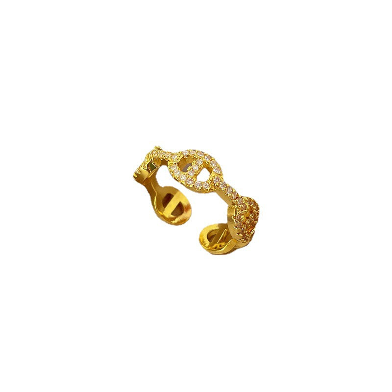 Pig Nose Open Ring for Women Brass Plated Rhinestone Cartoon Fresh and Sweet Finger Ring