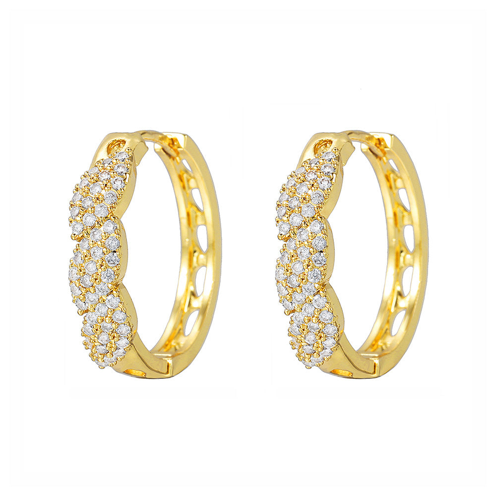 Gold Plated Brass Micro-Set Cubic Zirconia Geometric Leaf Cross Heart Round Hoop Earrings for Women