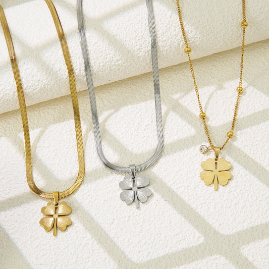 Elegant 18K Gold Plated Stainless Steel Floral Rhinestone Necklace for Women