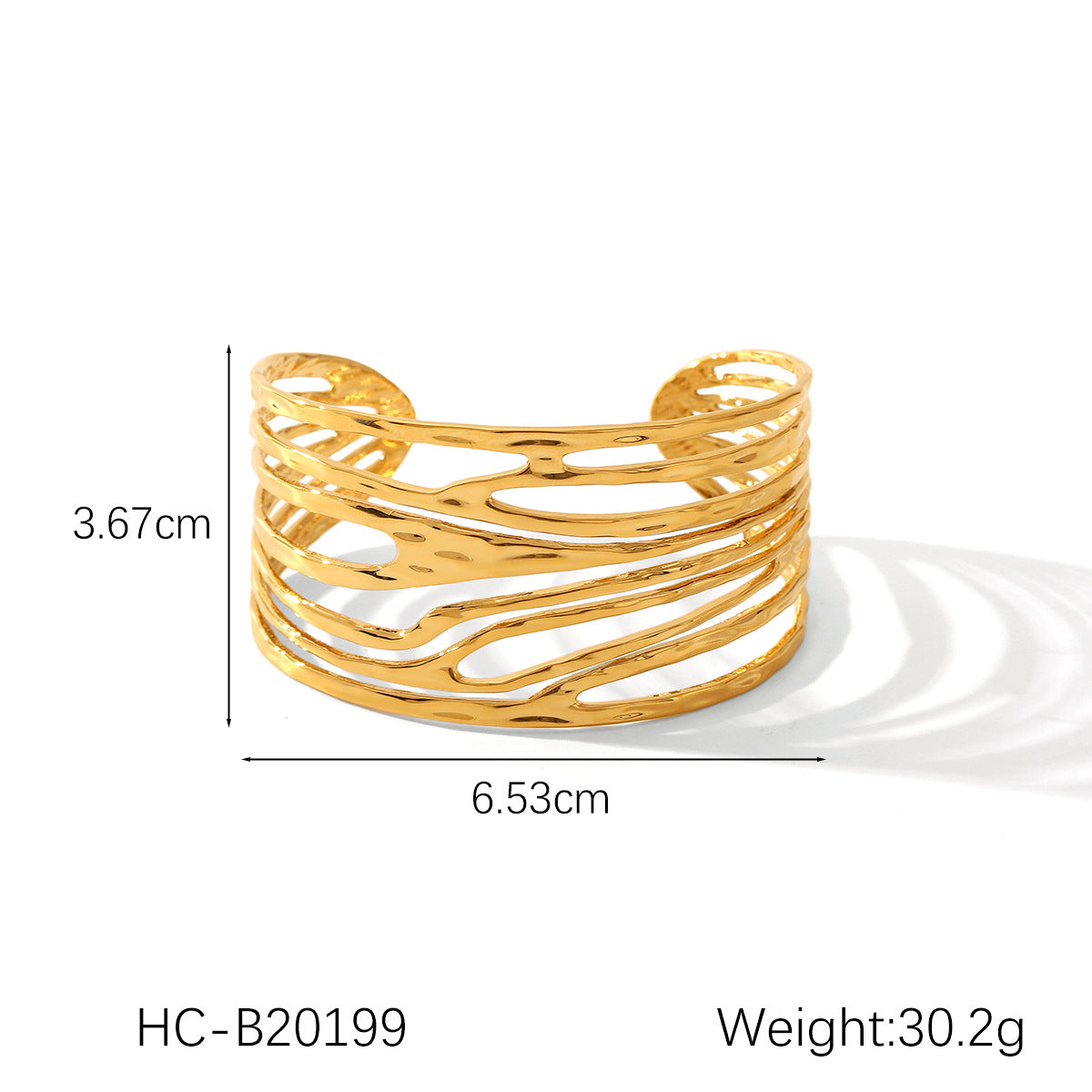 Trendy 18K Gold Plated Stainless Steel Open Cuff Bracelet with Hollow Leaf Flower Bowknot Design