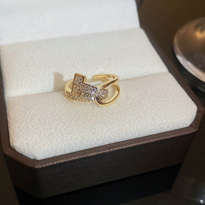 Anello elegante e geometrico ispirato alle perle con intarsio in zircone da donna, anello minimalista alla moda da dito indice, gioielli di lusso per le mani