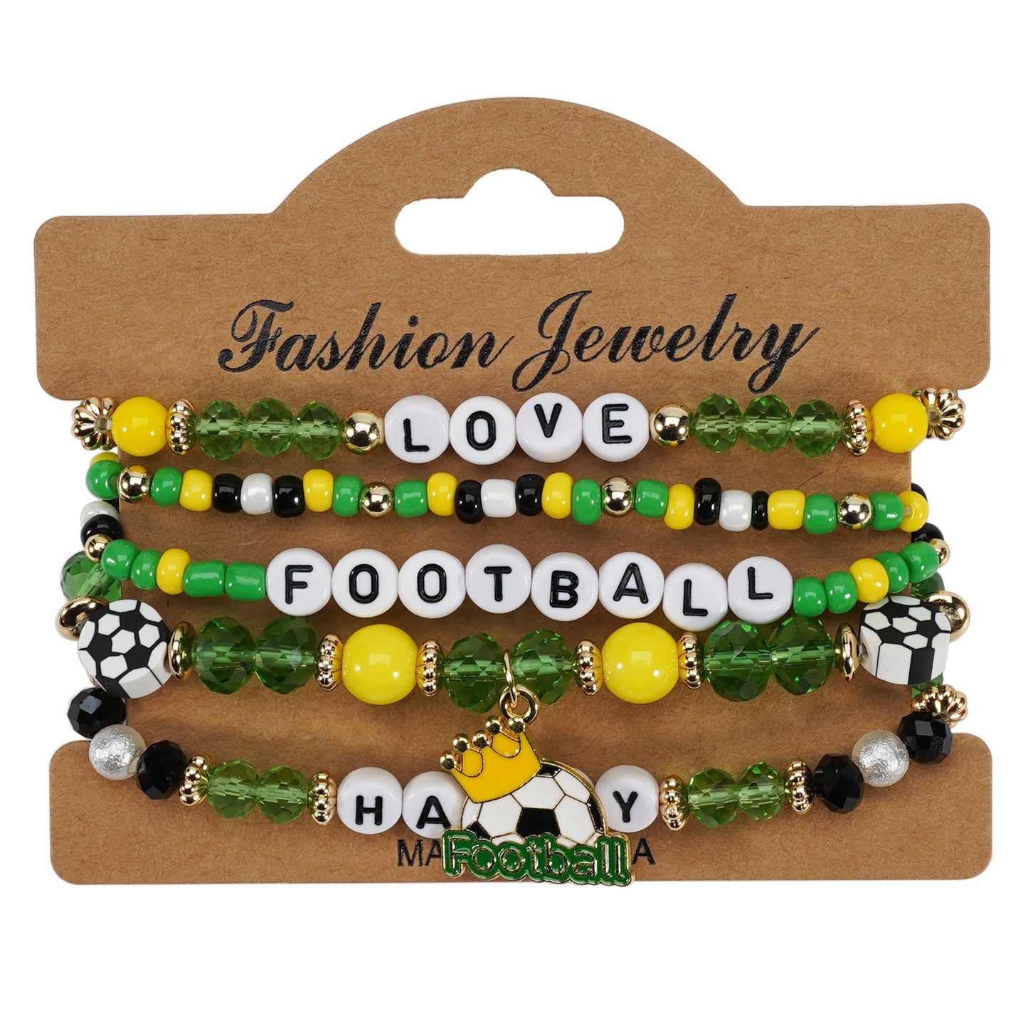 Pulsera Geométrica Bohemia de Cuentas de Cristal con Elementos de Fútbol, Joyería Deportiva Unisex para Aficionados