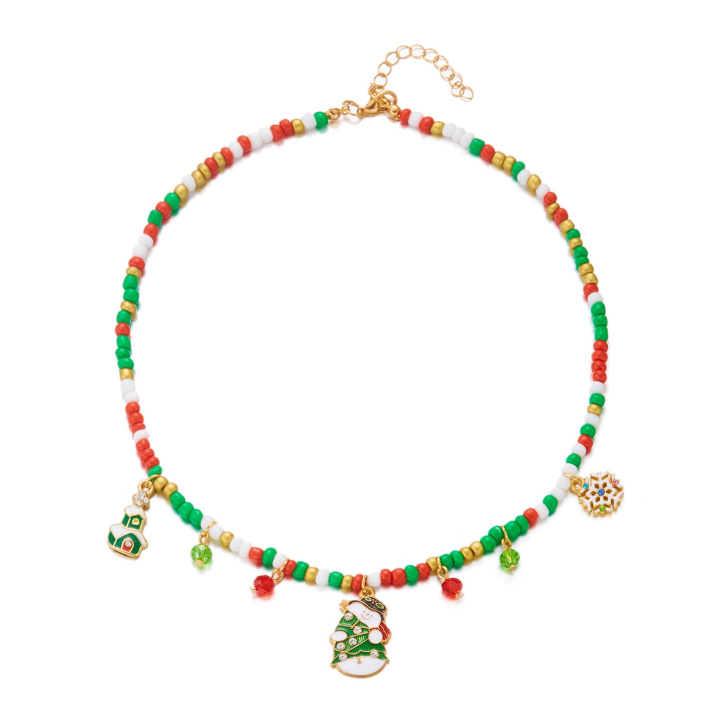 Casual Fashion Christmas Pendant Necklace for Women with Enamel Reindeer Snowman Bell Charms on Standard Chain