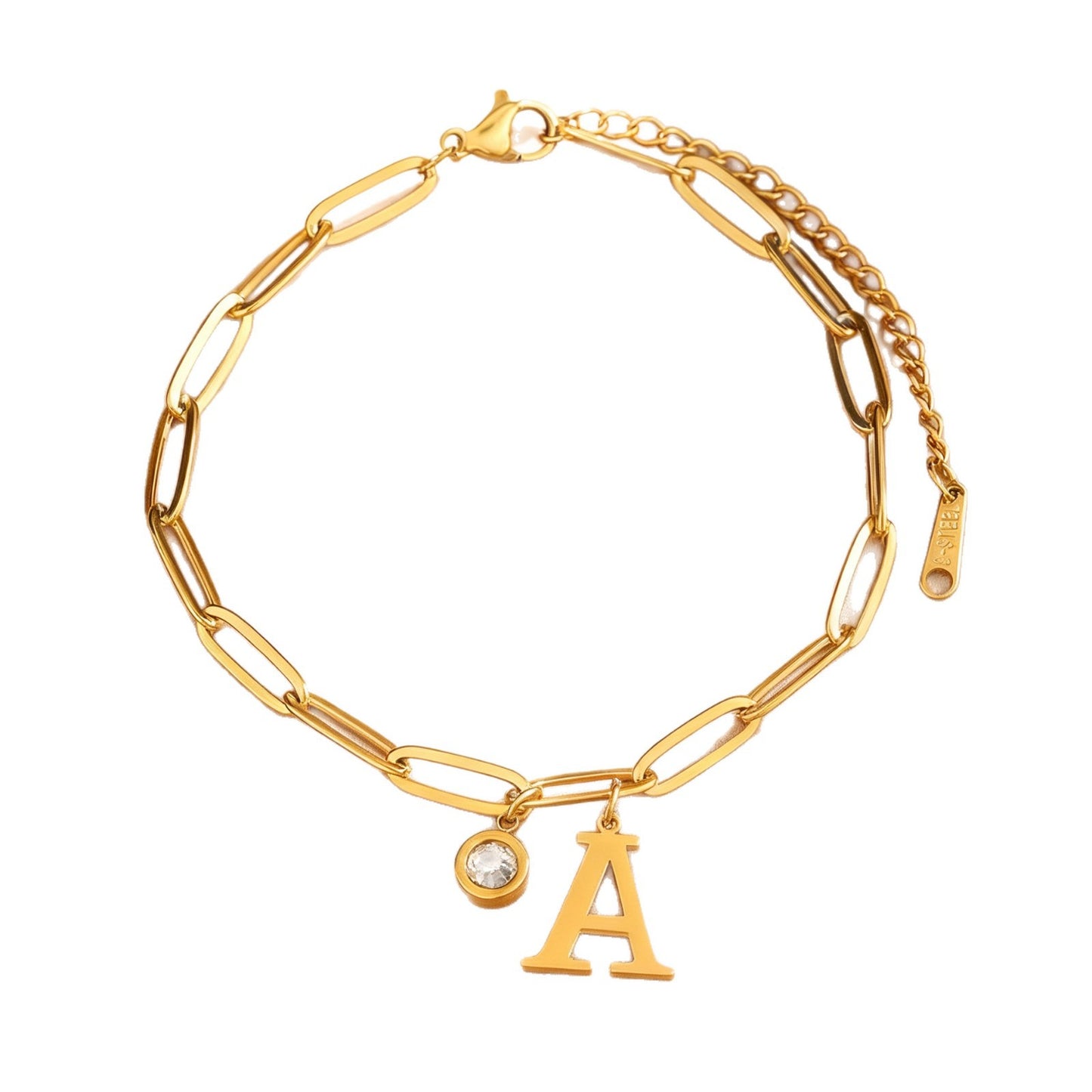 Elegante bracciale da donna in acciaio inossidabile con iniziale e zirconi cubici