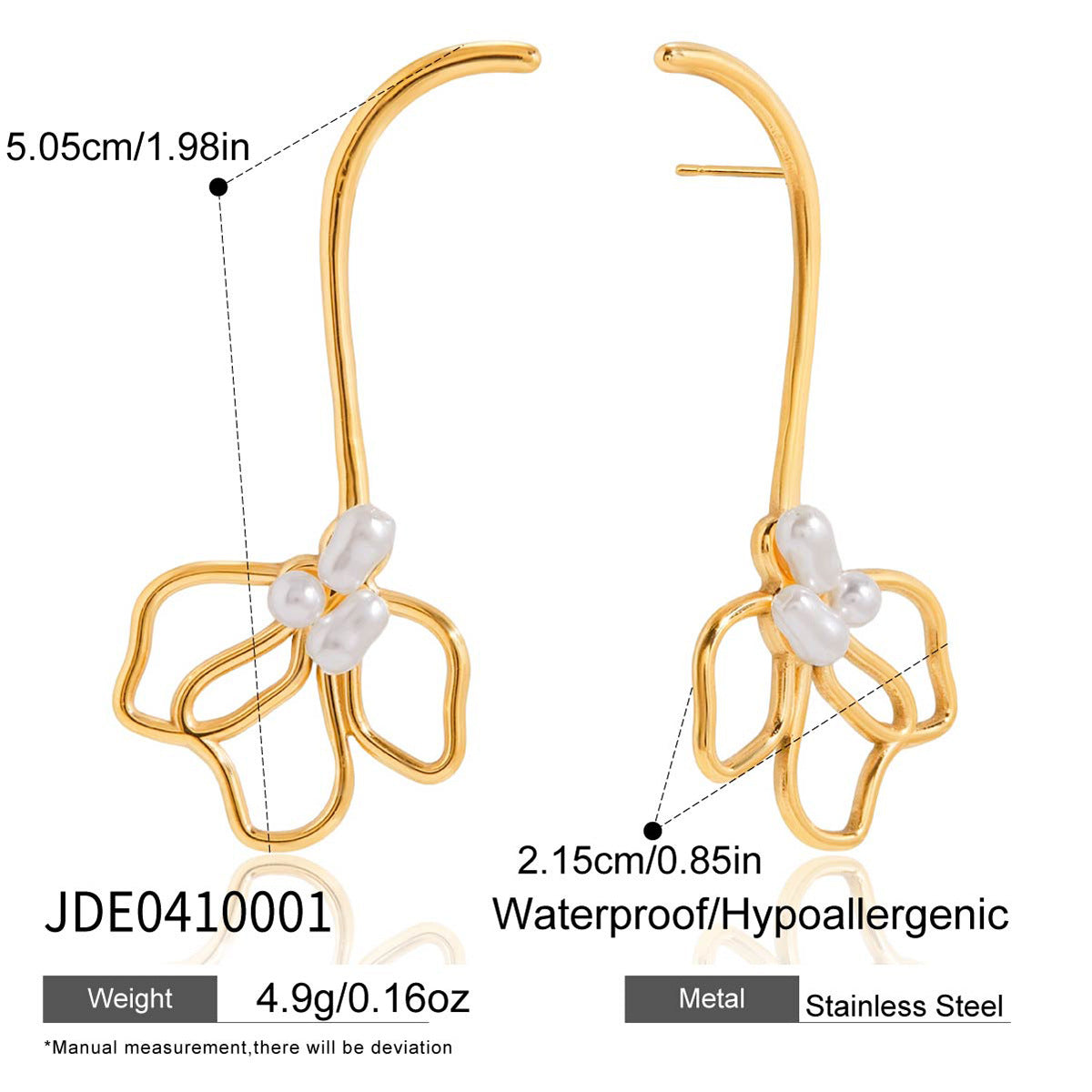 Orecchini a perno da donna in acciaio inossidabile geometrici floreali leggeri e lussuosi con finitura placcata e accento di perla