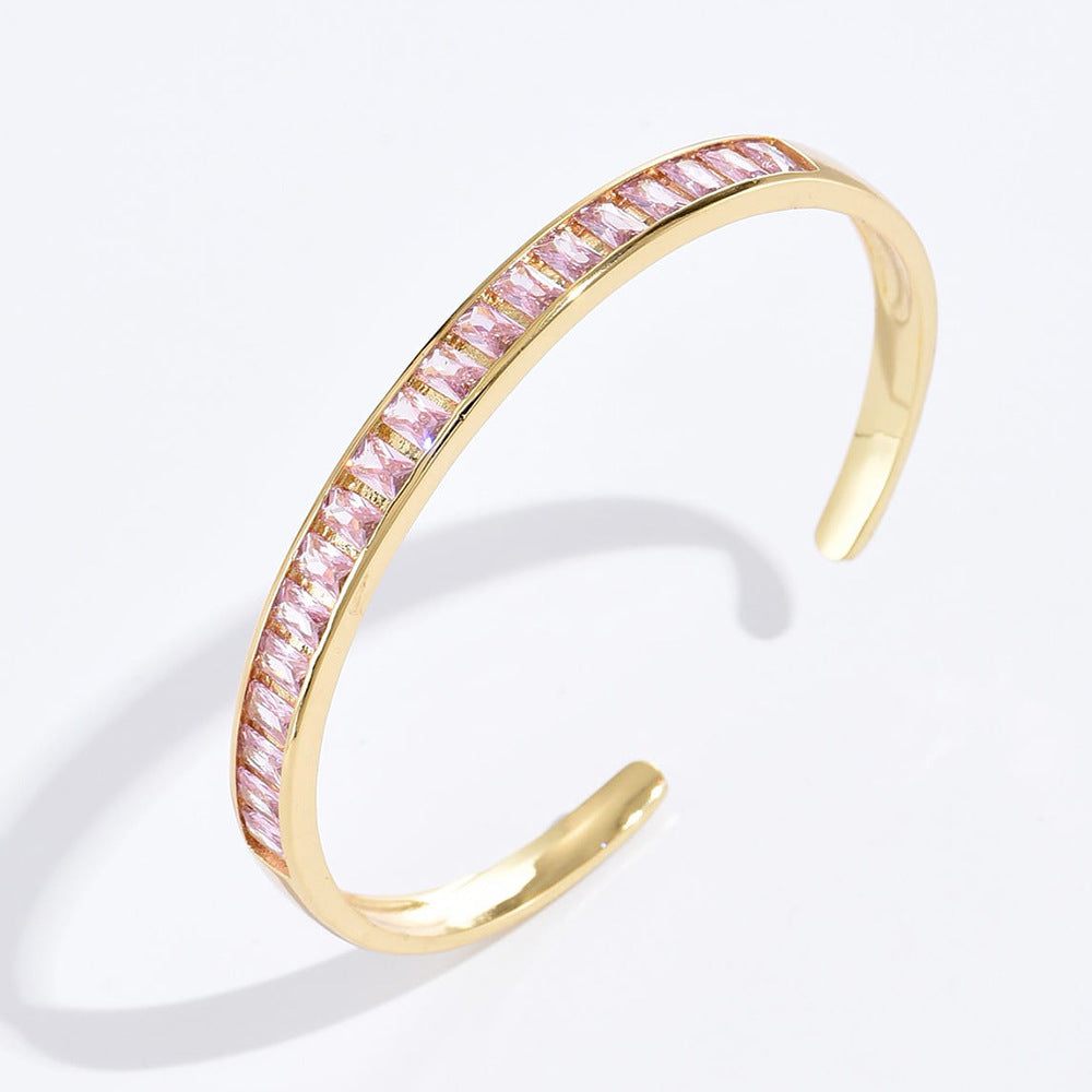 Bracciale minimalista in rame con placcatura in oro 18 carati e intarsio di zirconi per donna
