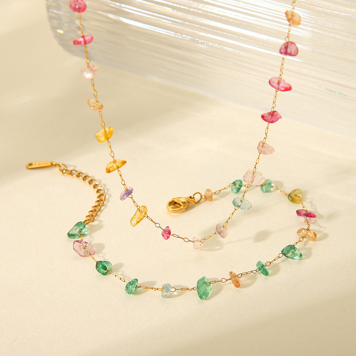 Minimalist Geometric Stainless Steel Plated Necklace for Women with Natural Stone Beads Fashionable Clavicle Chain