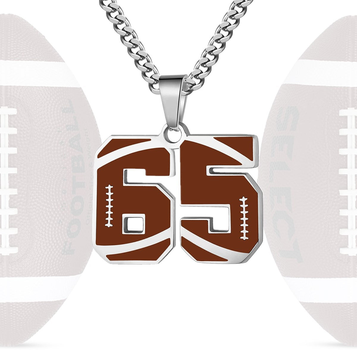 Motivational Football Number Pendant Necklace for Men in Stainless Steel with Polished Finish and Letter/Number Design