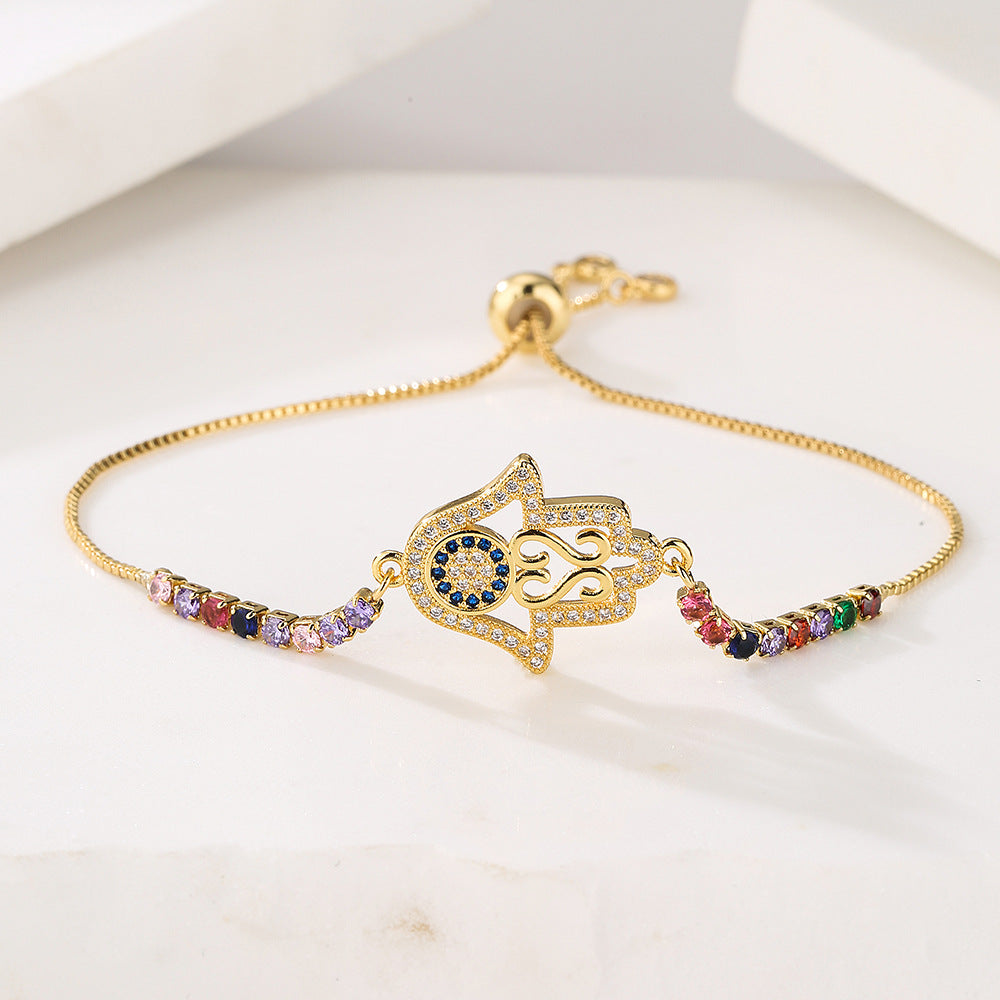 Geometric Fashion Bracelet for Women with Copper Base Plated in 18K Gold and Zircon Inlay